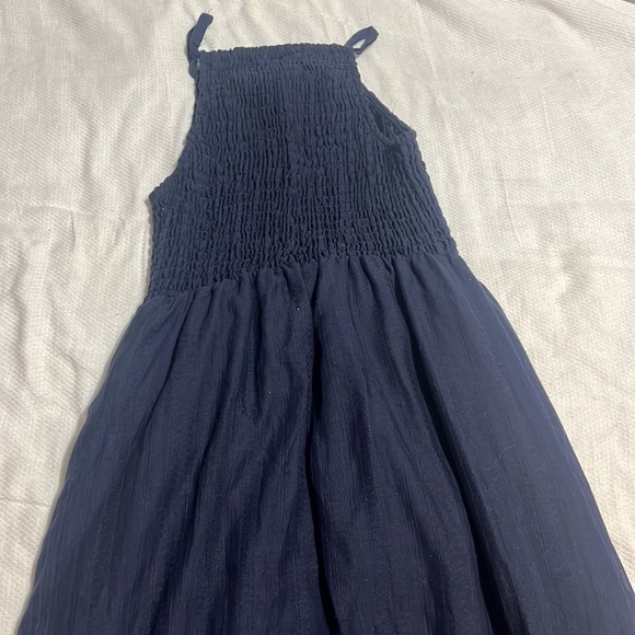 Universal Thread Smocked High Neck Maxi Dress Side Slits Navy Blue Medium - Picture 7 of 9